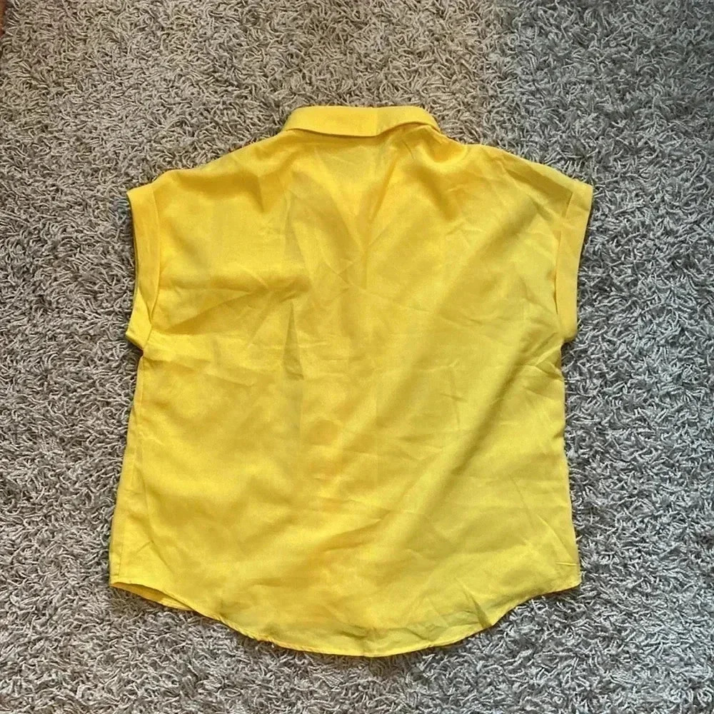 Cottagecore Y2K Coastal Spring Boho Clean Girl Yellow Casual Collar Button SzL - Picture 8 of 8